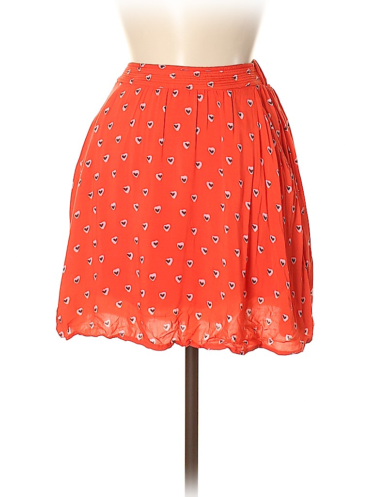Maison Jules 100% Rayon Floral Motif Hearts Orange Casual Skirt Size M - photo 1