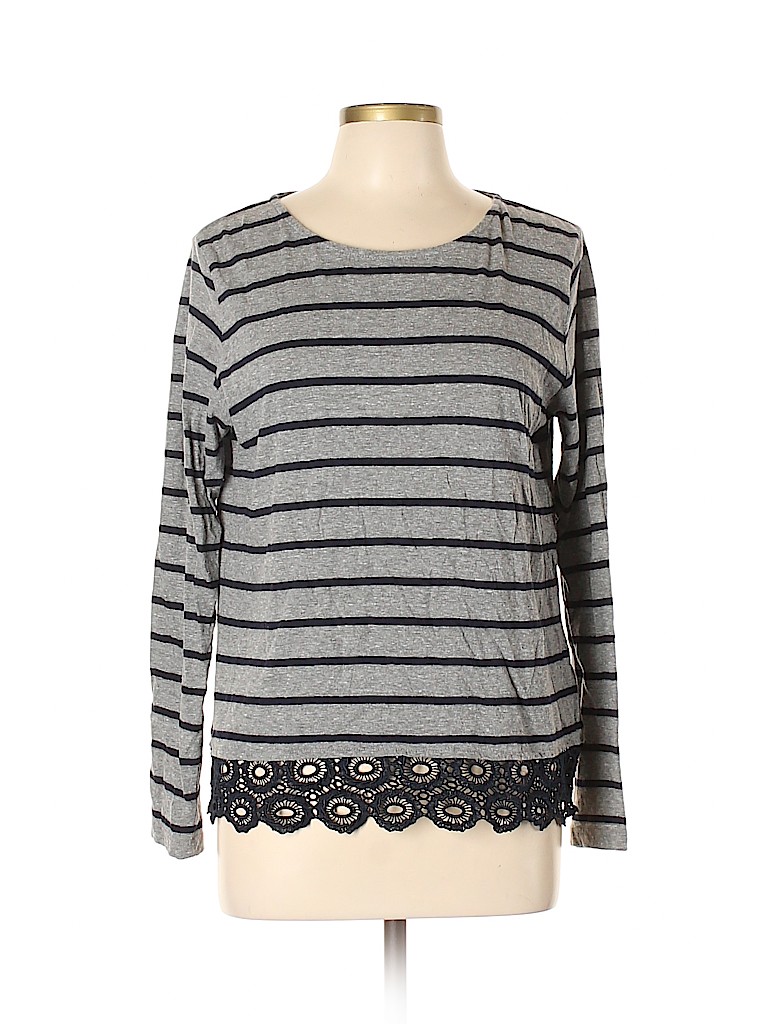 G.H. Bass & Co. Lace Stripes Gray Long Sleeve Top Size L - 90% off ...