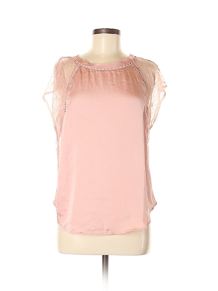 Feather Bone 100% Polyester Solid Pink Short Sleeve Blouse Size M - 77% ...