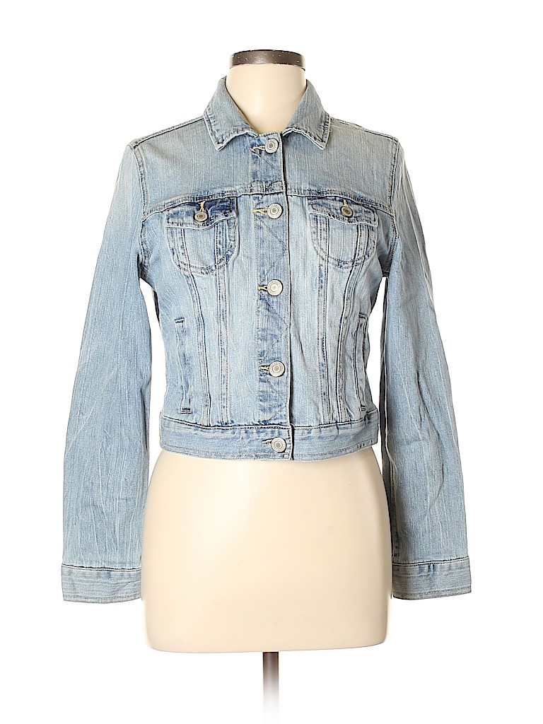American Eagle Outfitters Solid Blue Denim Jacket Size X-Large (Youth ...