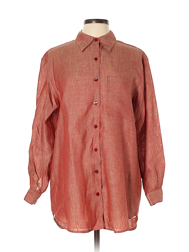 Liz Claiborne 100% Linen Solid Red Long Sleeve Button-Down Shirt Size M ...