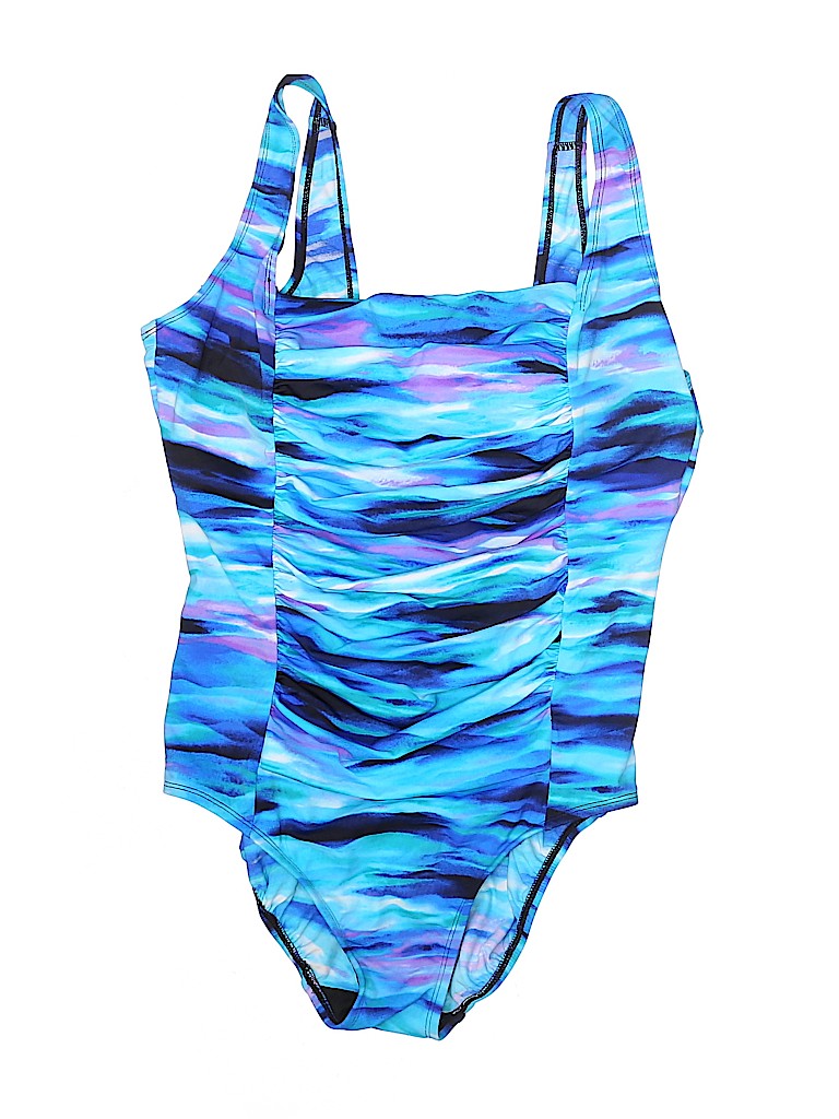 Great Lengths Swim Print Blue One Piece Swimsuit Size 16 20 off