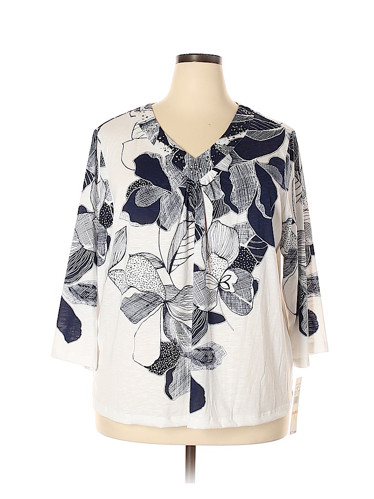Alfred Dunner Floral White 3/4 Sleeve Top Size 2X (Plus) - 56% off ...