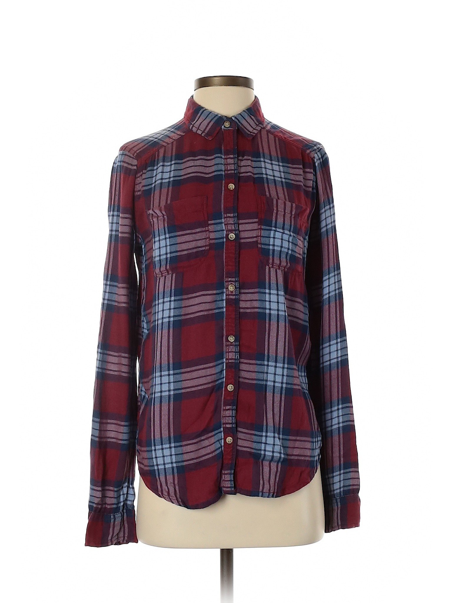 Abercrombie & Fitch 100% Viscose Red Long Sleeve Button-Down Shirt Size ...