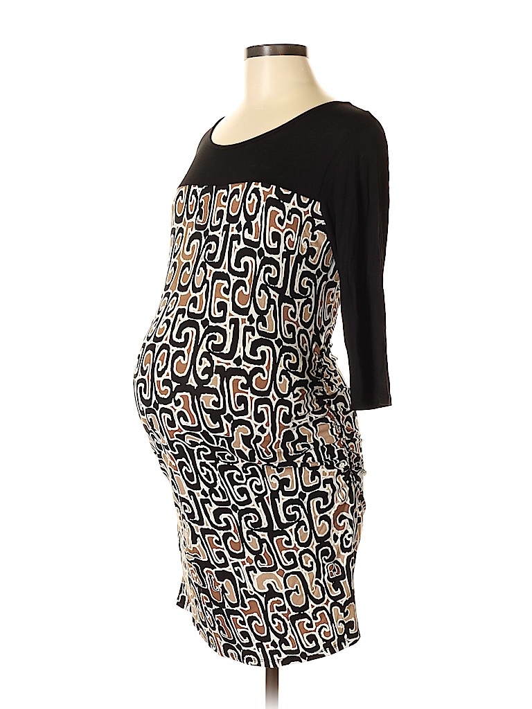 Mom & Co. Maternity Print Black Casual Dress Size M (Maternity) 58