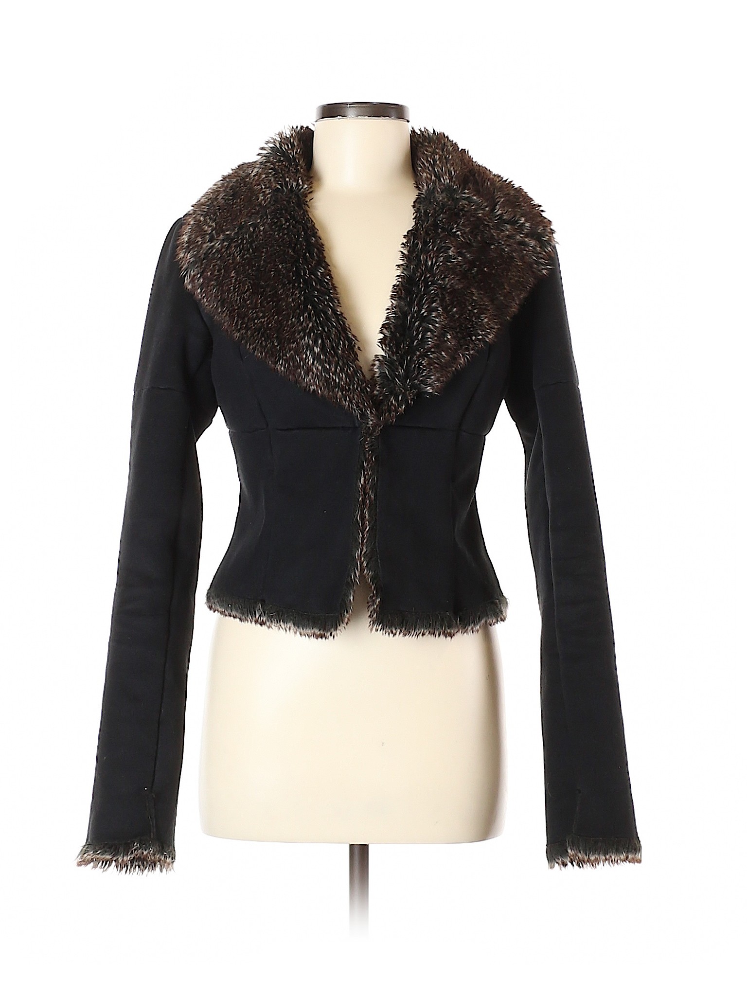 Details About Express Women Black Faux Fur Jacket 8