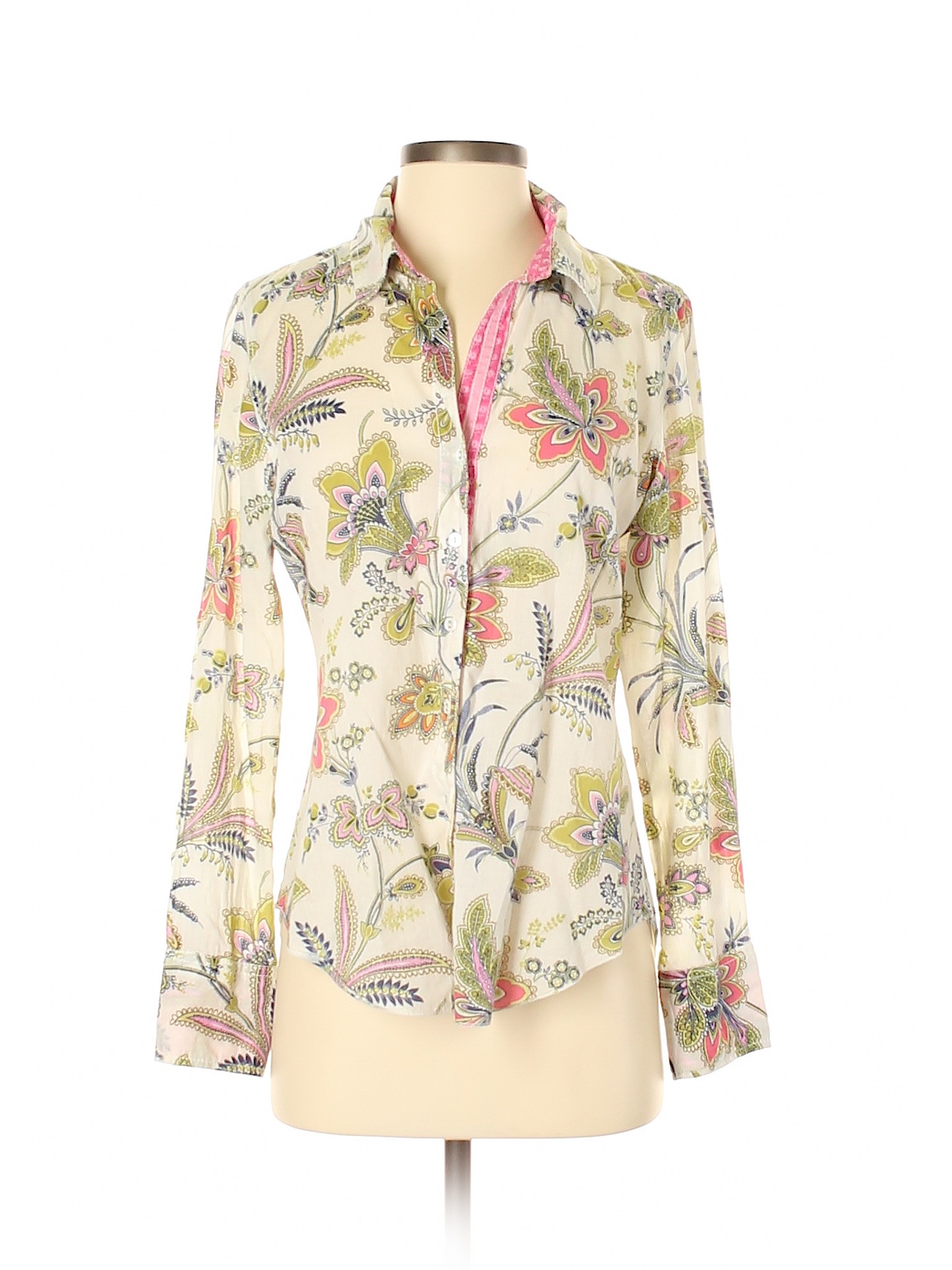 Cino 100% Cotton Floral Green Long Sleeve Button-Down Shirt Size S - 86 ...
