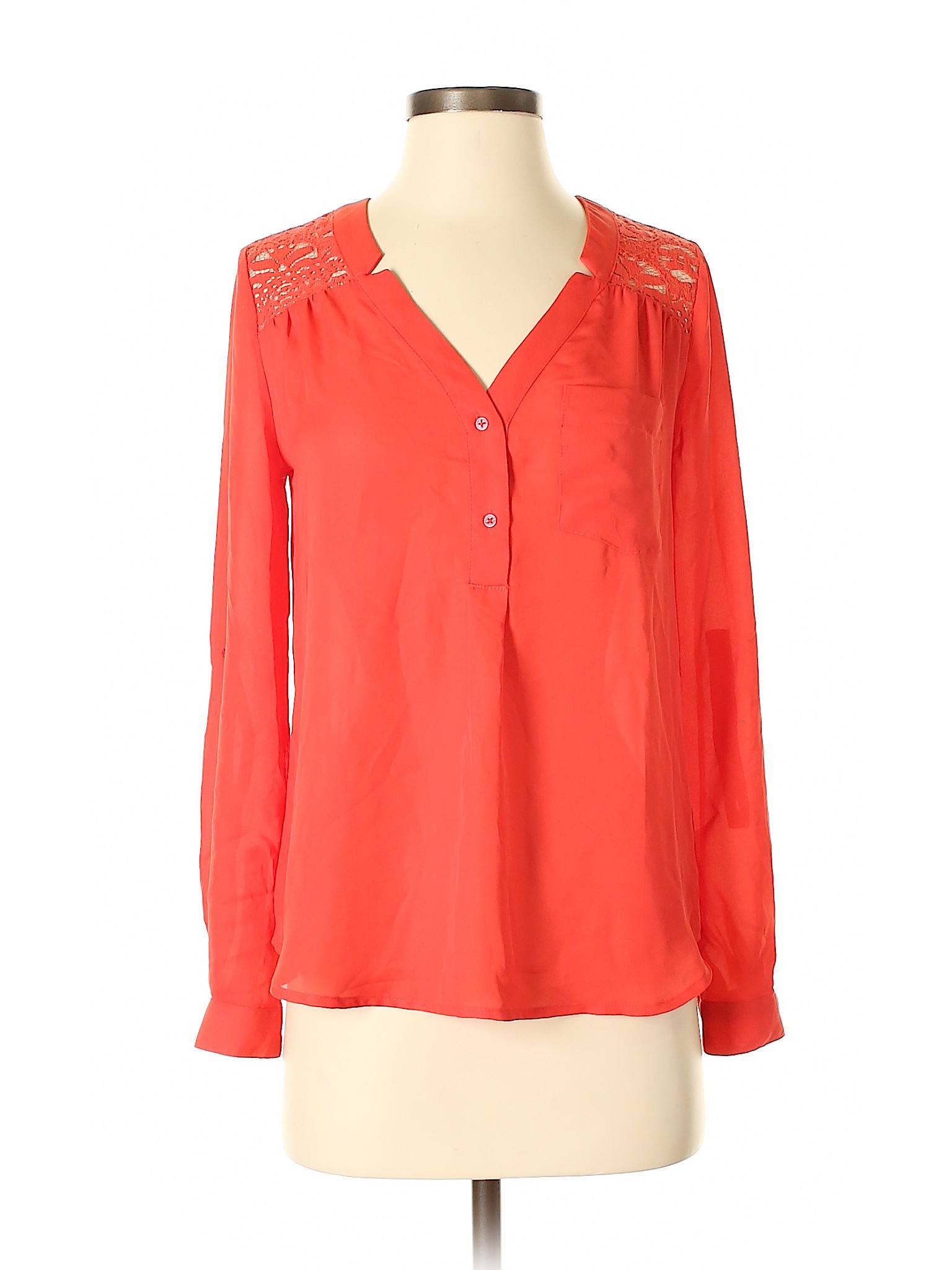 Candie's 100% Polyester Lace Red Long Sleeve Blouse Size S - 76% off ...