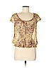 Kate Hill 100% Silk Tan Short Sleeve Silk Top Size 8 (petite) - photo 1