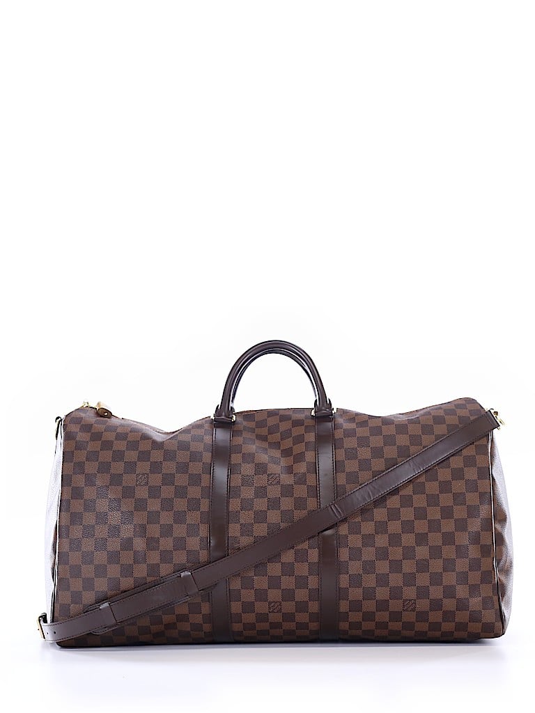 Louis Vuitton 100% Leather Checkered-gingham Brown Damier Ebene Keepall ...