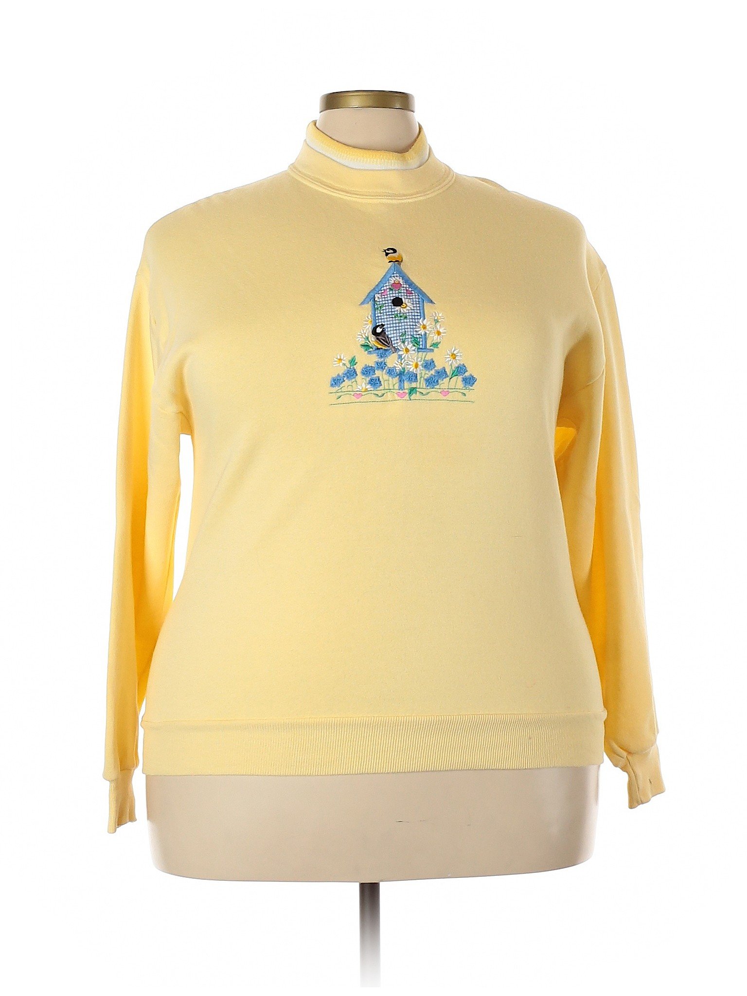 Top Stitch by Morning Sun Solid Yellow Sweatshirt Size 1X (Plus) 83