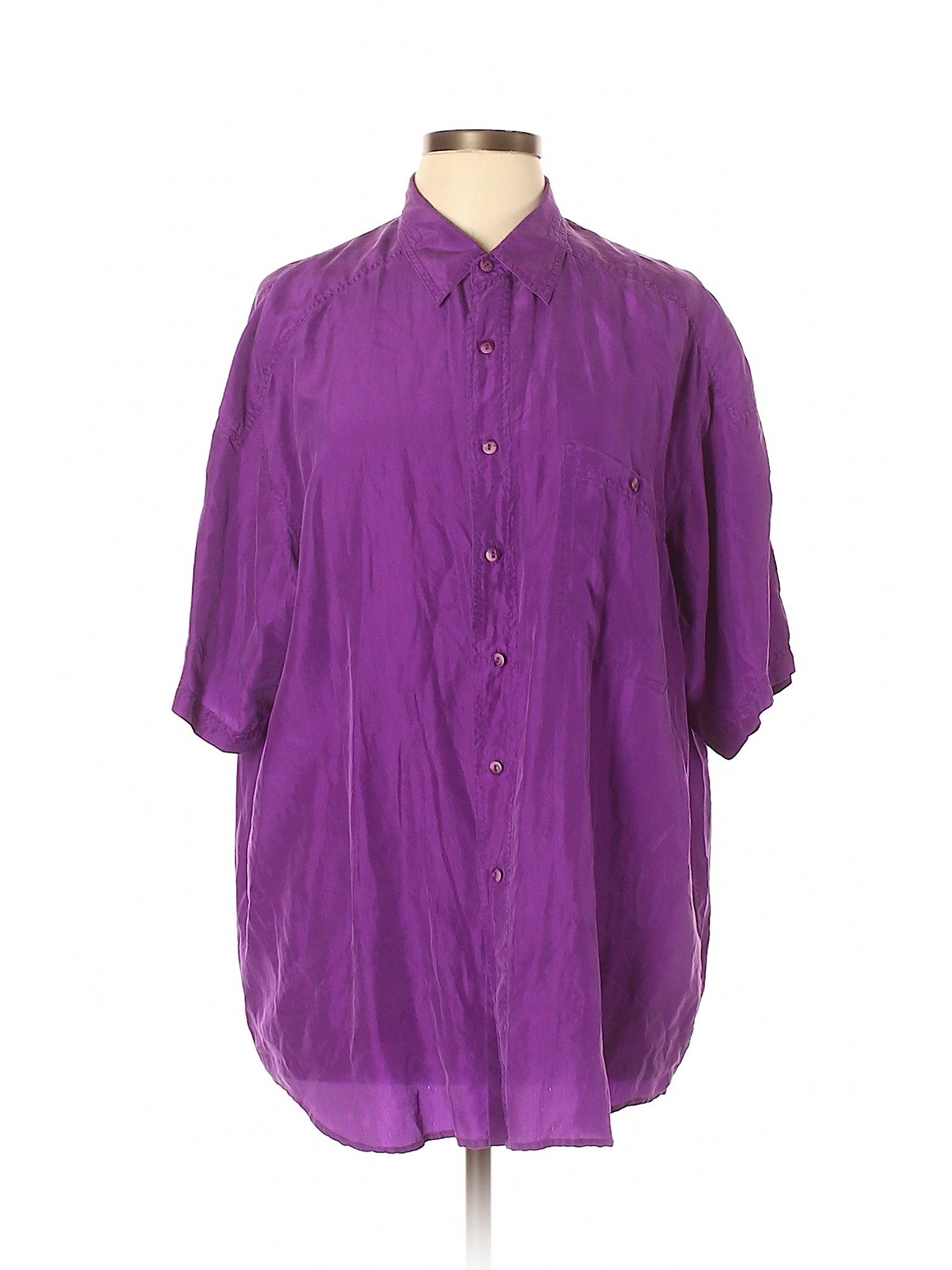 Assorted Brands 100% Silk Solid Purple Short Sleeve Silk Top Size L ...