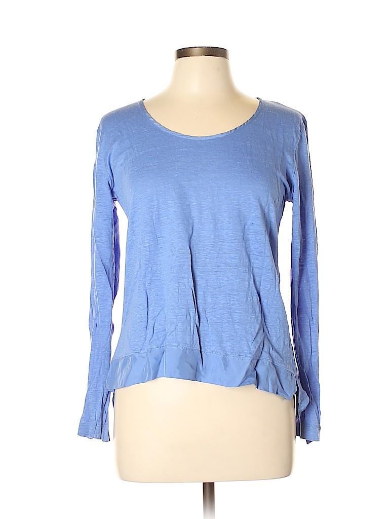 Poetry 100% Linen Solid Blue Long Sleeve Top Size 10 - 86% off | thredUP