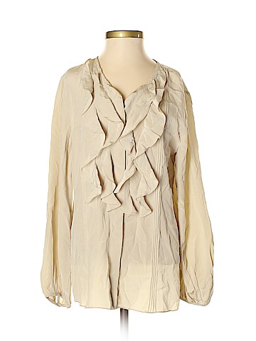 Creme Fraiche Long Sleeve Silk Top (view 1)