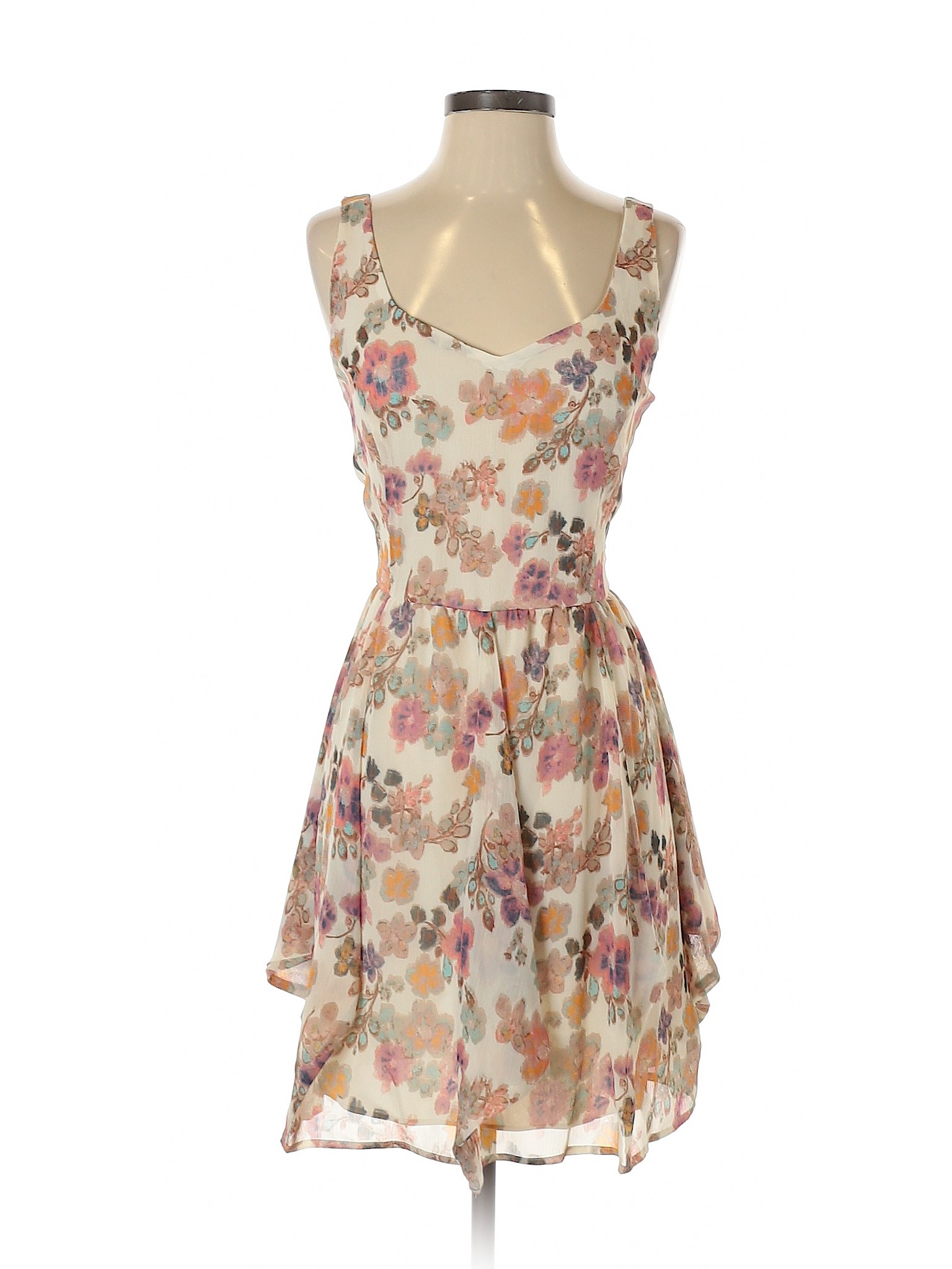 American Rag Cie 100% Polyester Floral Ivory Casual Dress Size S - 75% ...