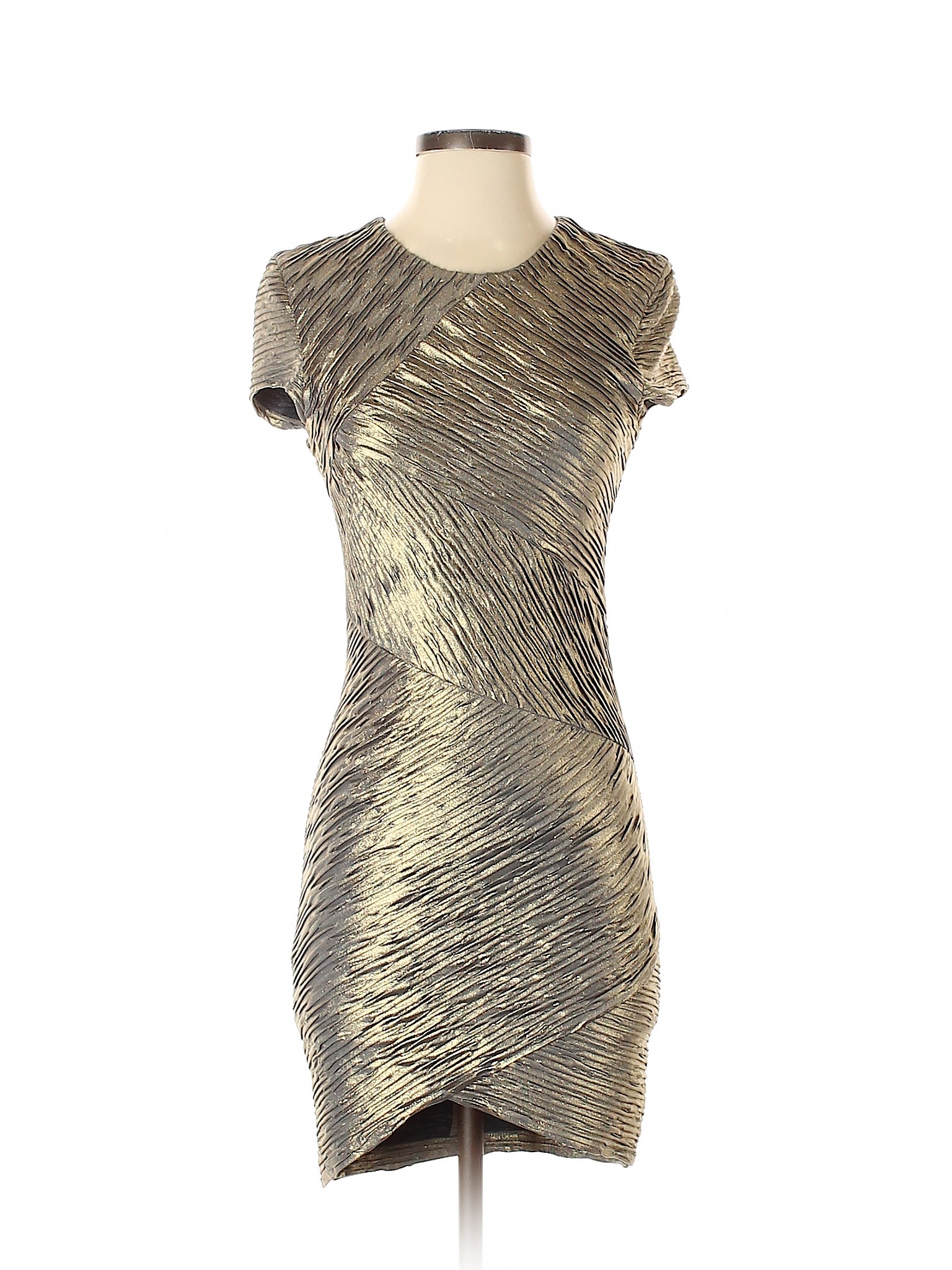 Torn by Ronny Kobo 100% Polyester Stripes Gold Casual Dress Size S - 48 ...