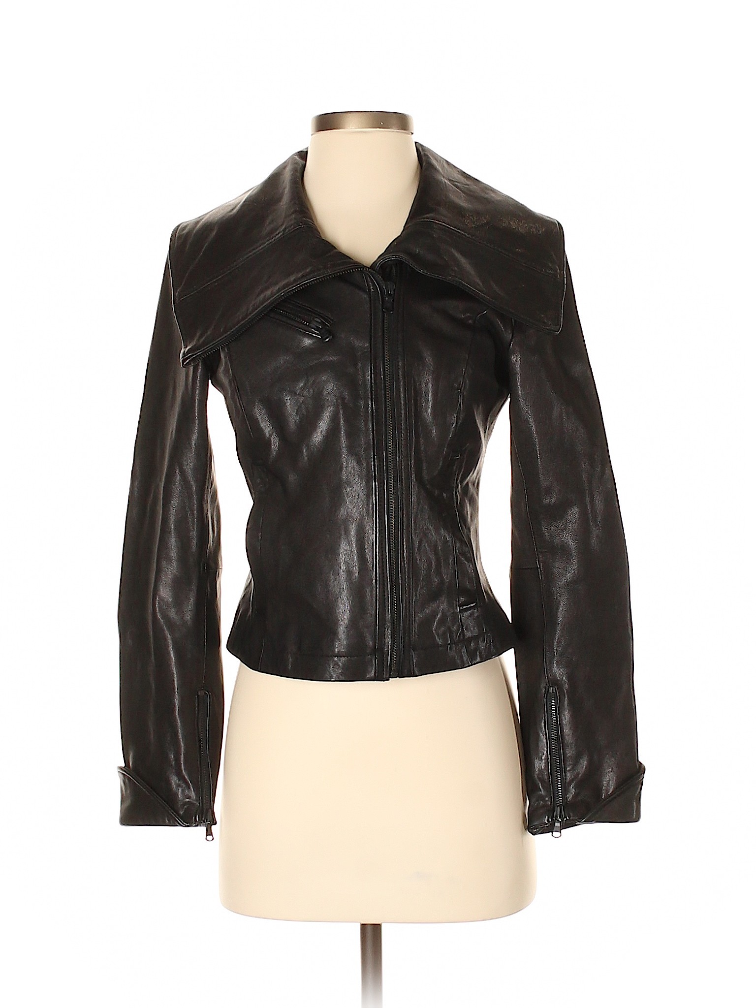 Details About Kenneth Cole New York Women Black Leather Jacket Xs