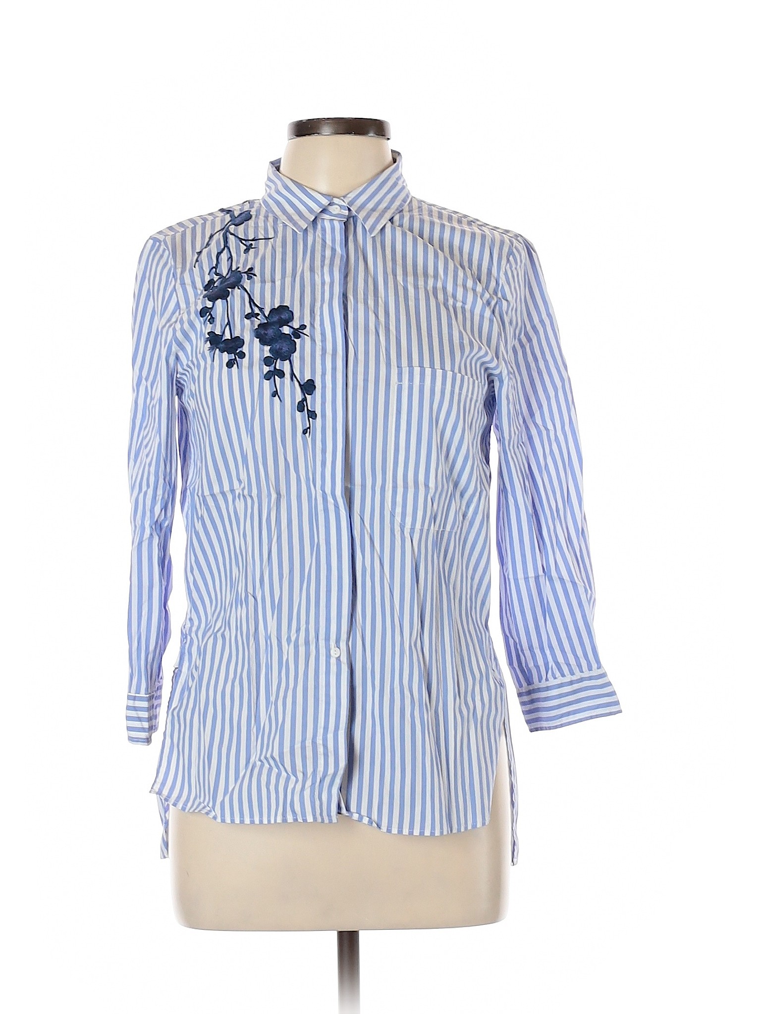 Zara Women Blue 3/4 Sleeve ButtonDown Shirt L eBay