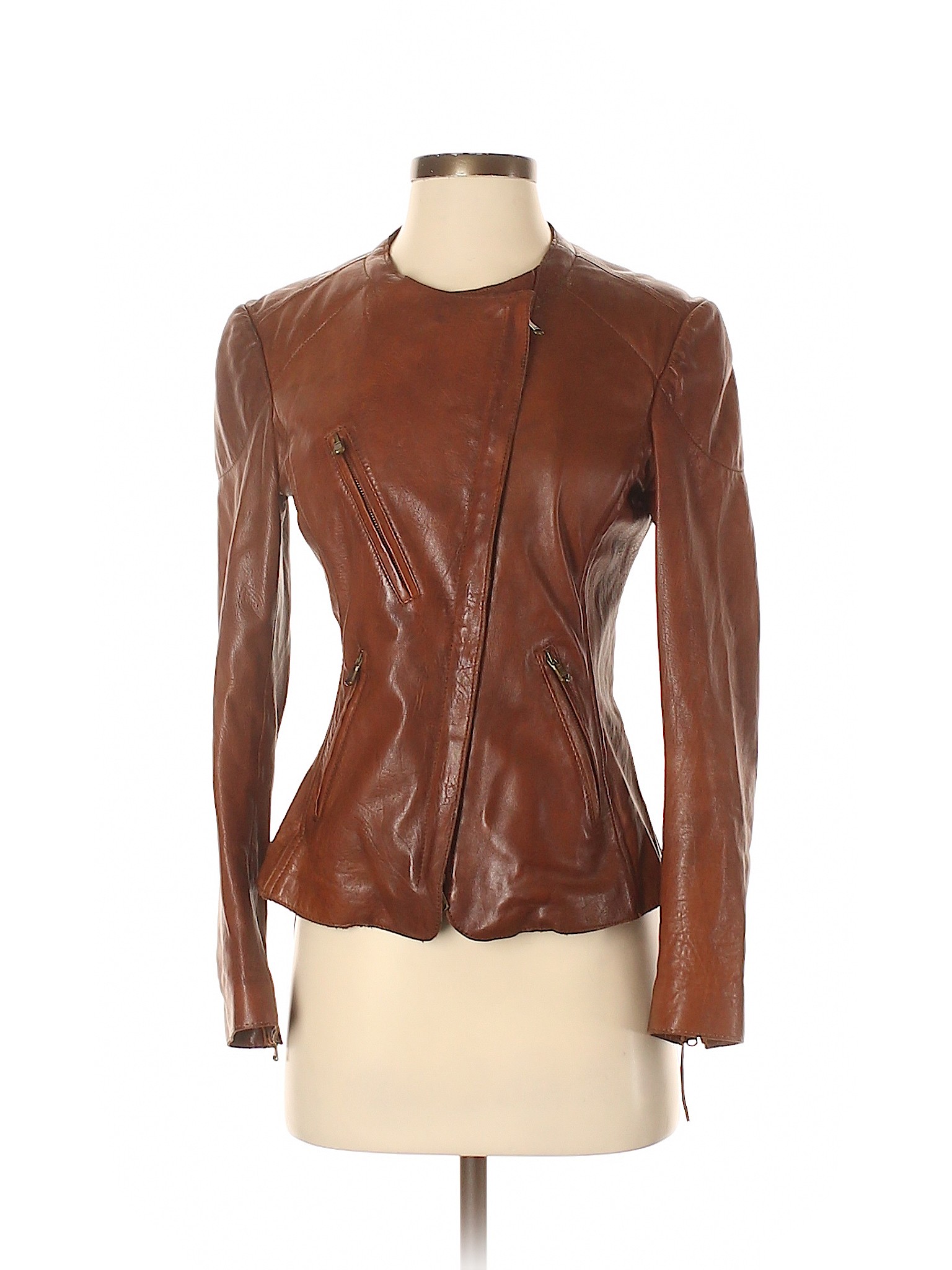 Details About Donna Karan Collection Women Brown Leather Jacket 4