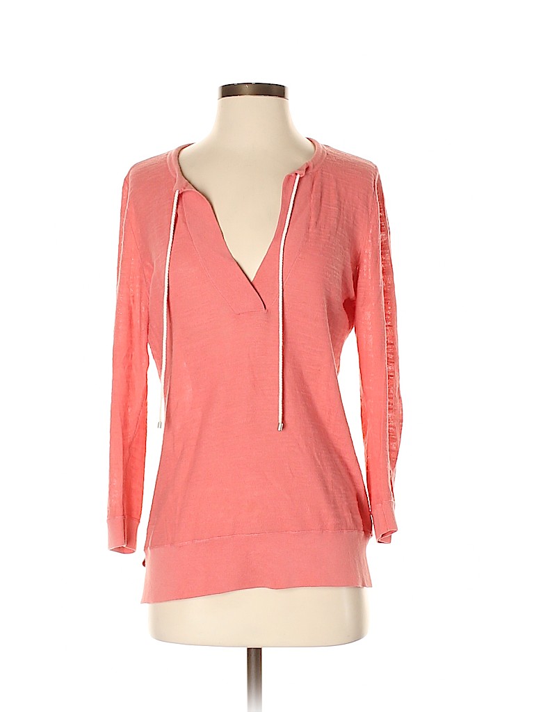 Ann Taylor LOFT 100% Cotton Solid Pink Orange Pullover Sweater Size S ...