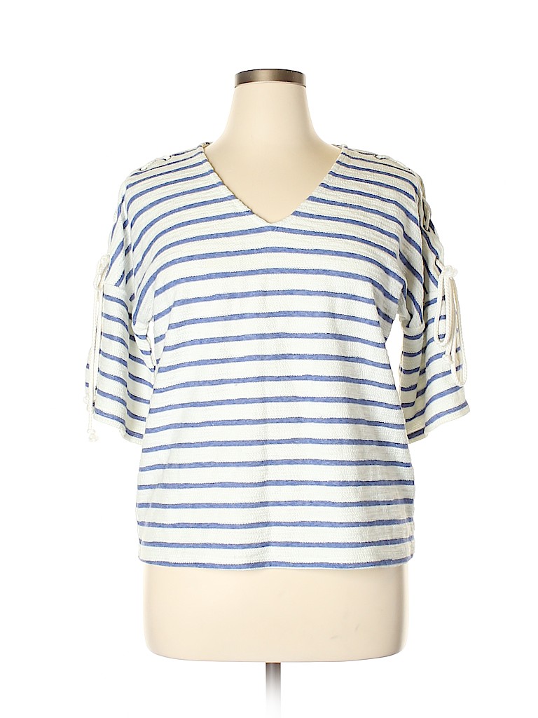 Jane and Delancey Stripes White 3/4 Sleeve Blouse Size L - 77% off ...