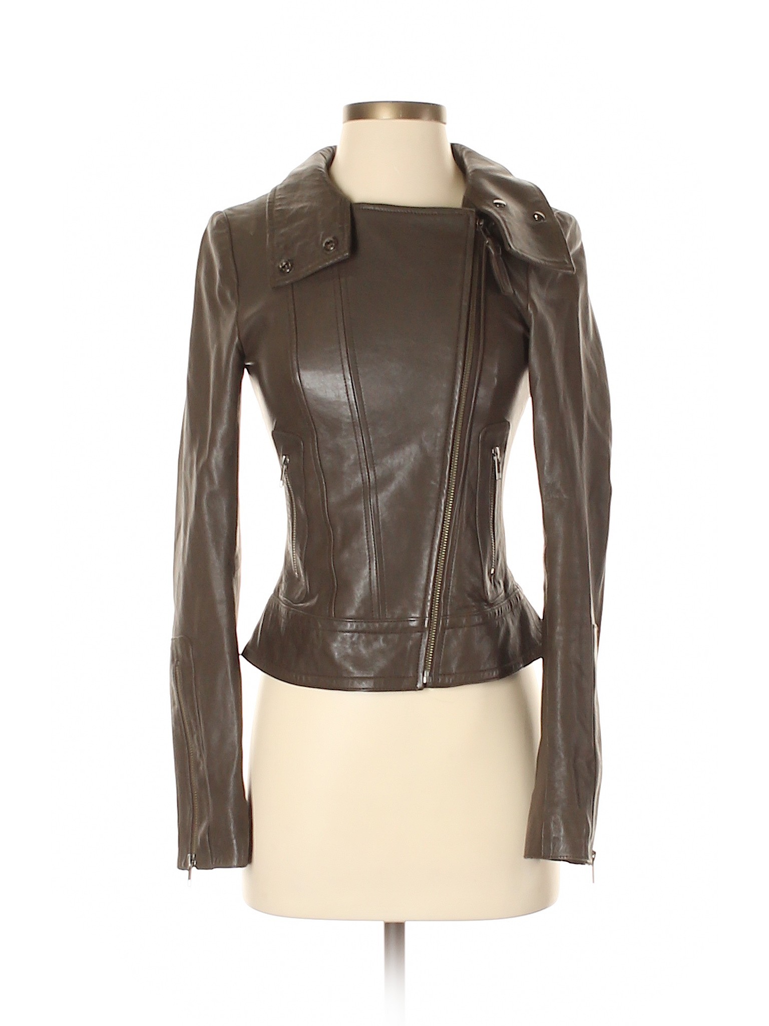 Mackage Exclusively for Aritzia Solid Green Brown Faux Leather Jacket ...