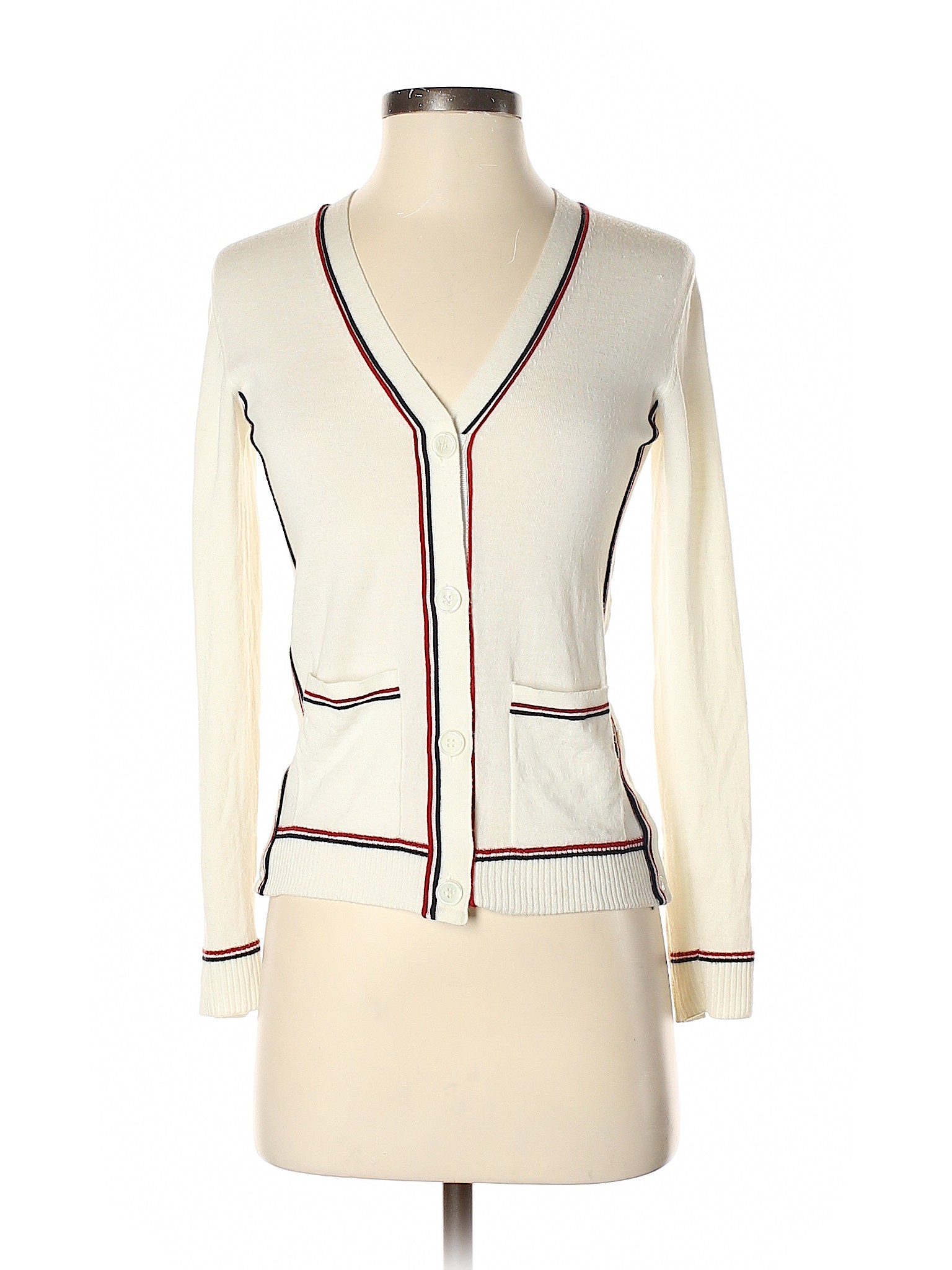 Details about Thom Browne Women Ivory Wool Cardigan 38 italian
