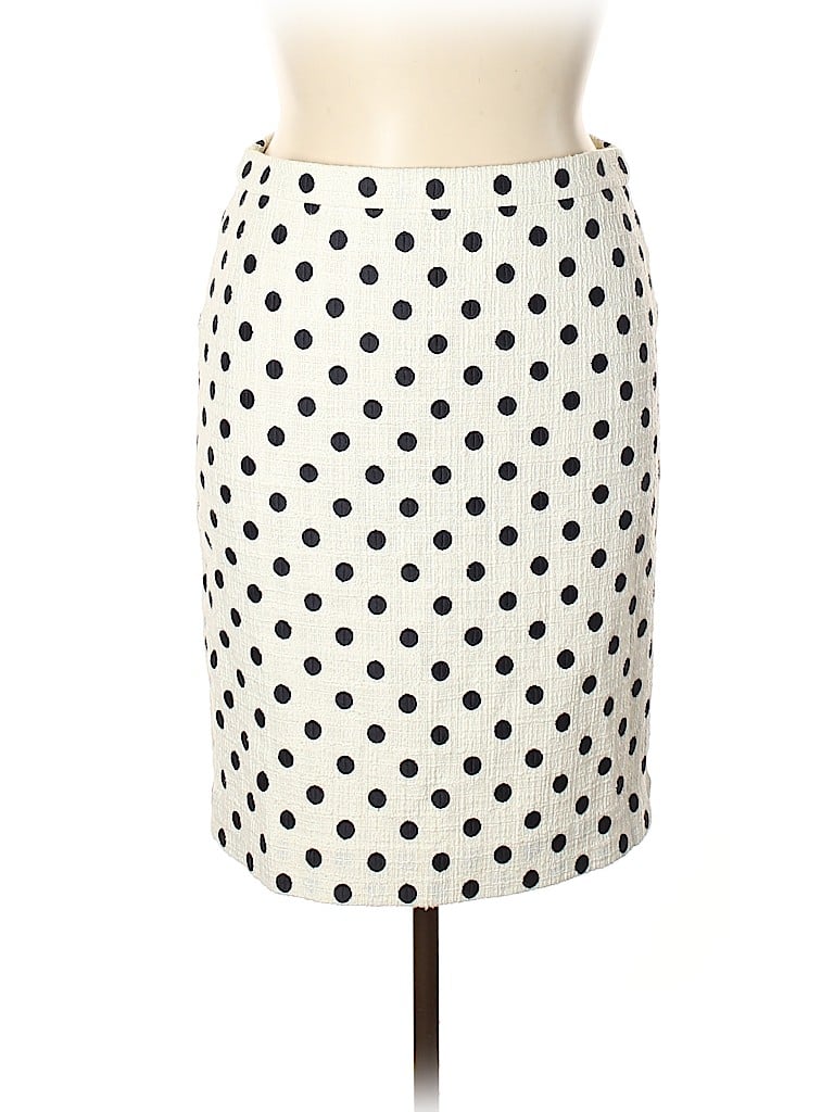 J.Crew 100% Cotton Polka Dots Jacquard Graphic Ivory Casual Skirt Size 10 (Petite) - photo 1
