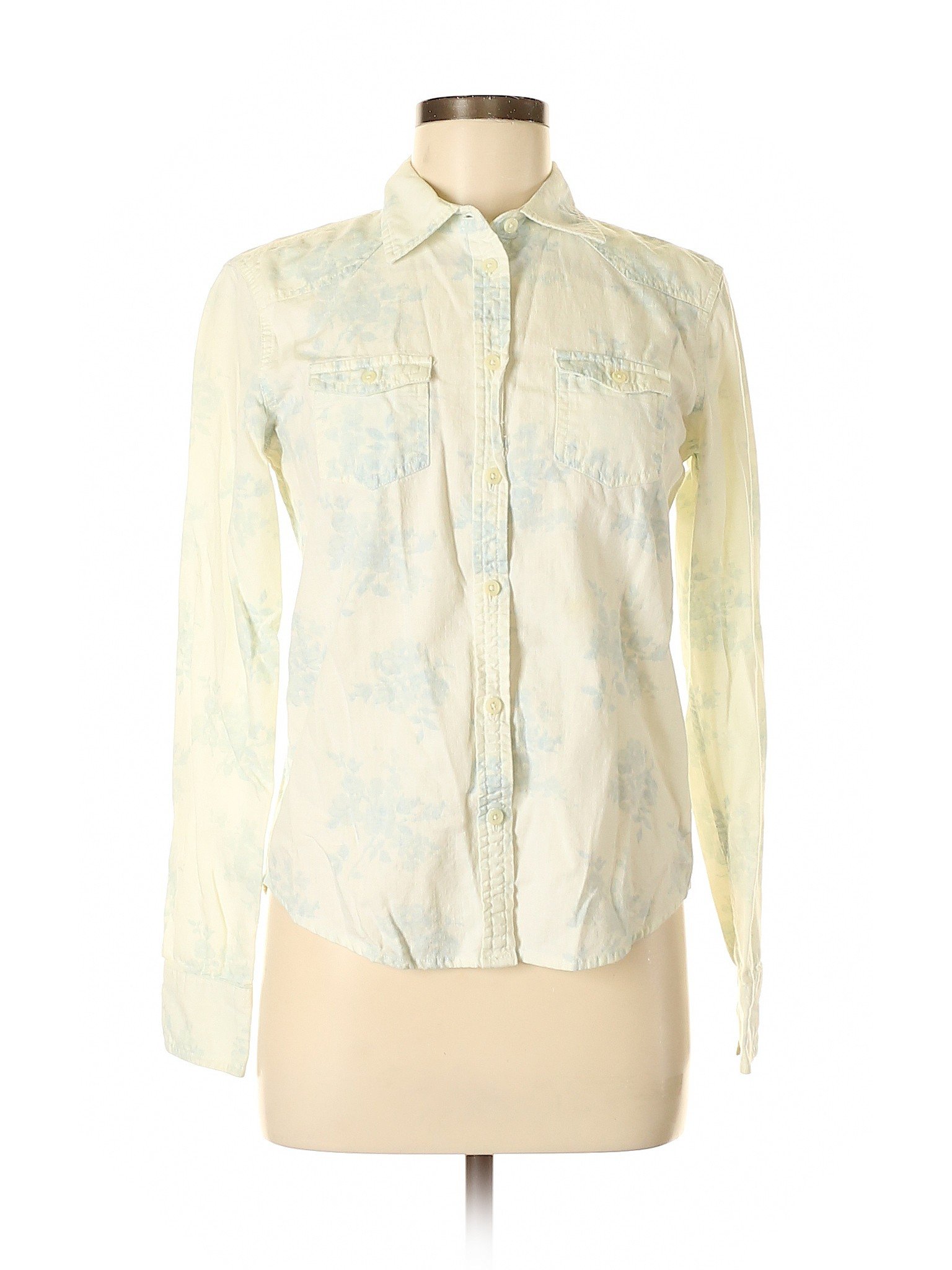 American Eagle Outfitters Women White Long Sleeve Button-Down Shirt S ...