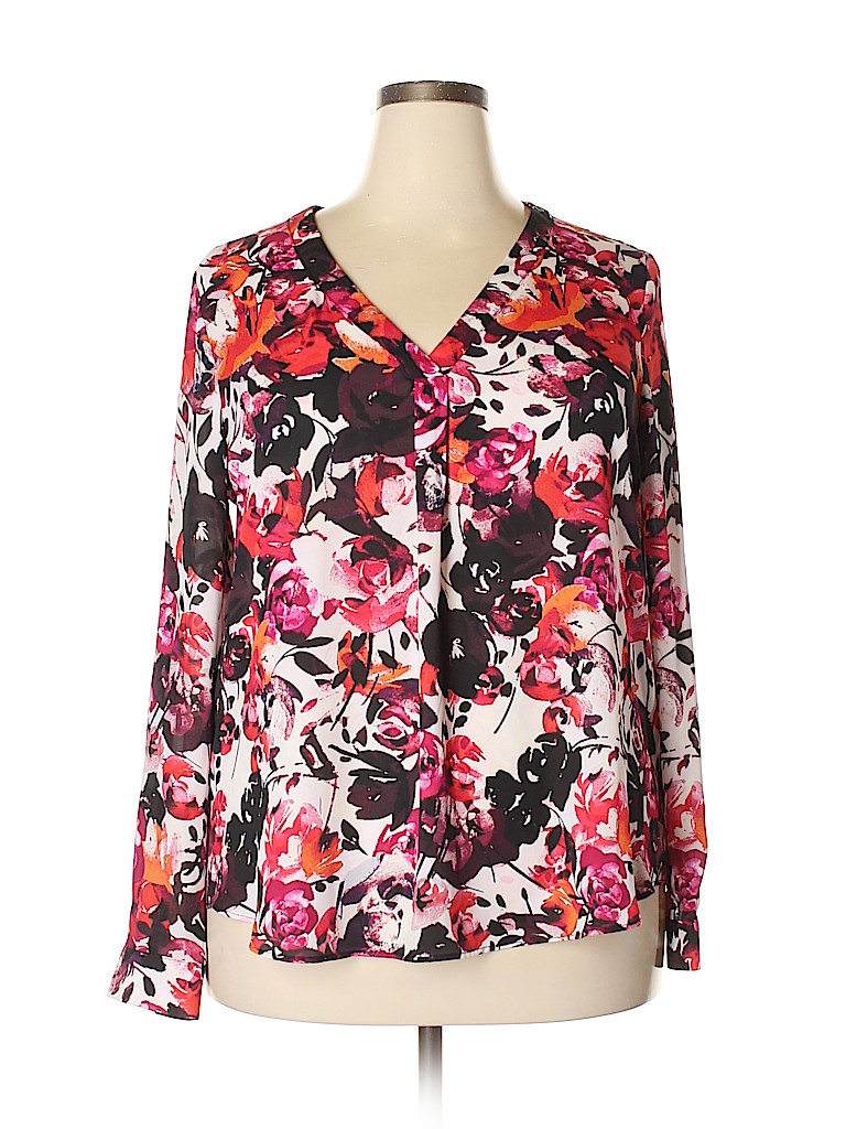 Rose + Olive 100% Polyester Floral Pink Long Sleeve Blouse Size XL - 73 ...