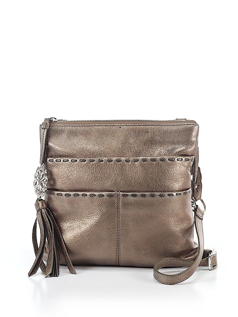 Brighton 100 Leather Solid Silver Leather Crossbody Bag One Size 74