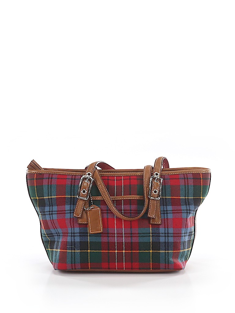 red and black plaid coach purse