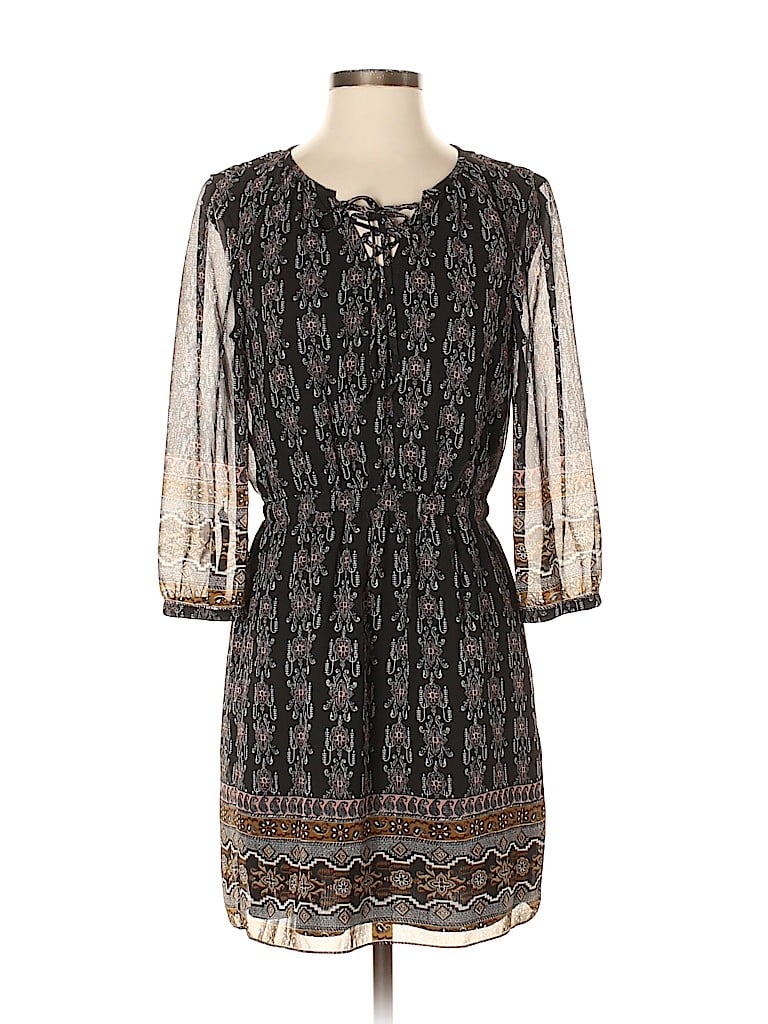 Madewell 100% Polyester Damask Paisley Baroque Print Aztec Or Tribal Print Black Casual Dress Size 00 - photo 1