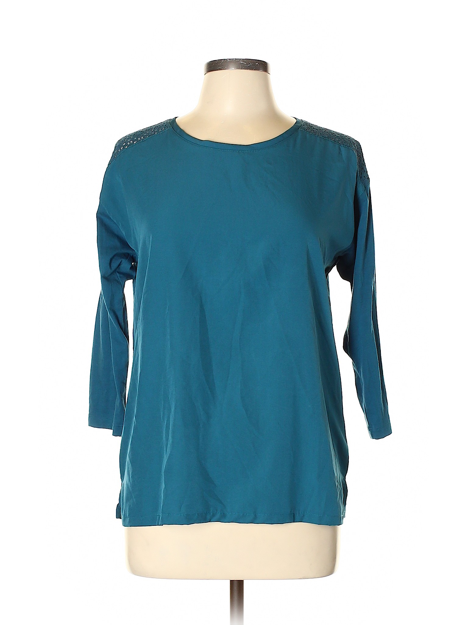 Van Heusen 100% Polyester Solid Blue 3/4 Sleeve Blouse Size M - 95% off ...