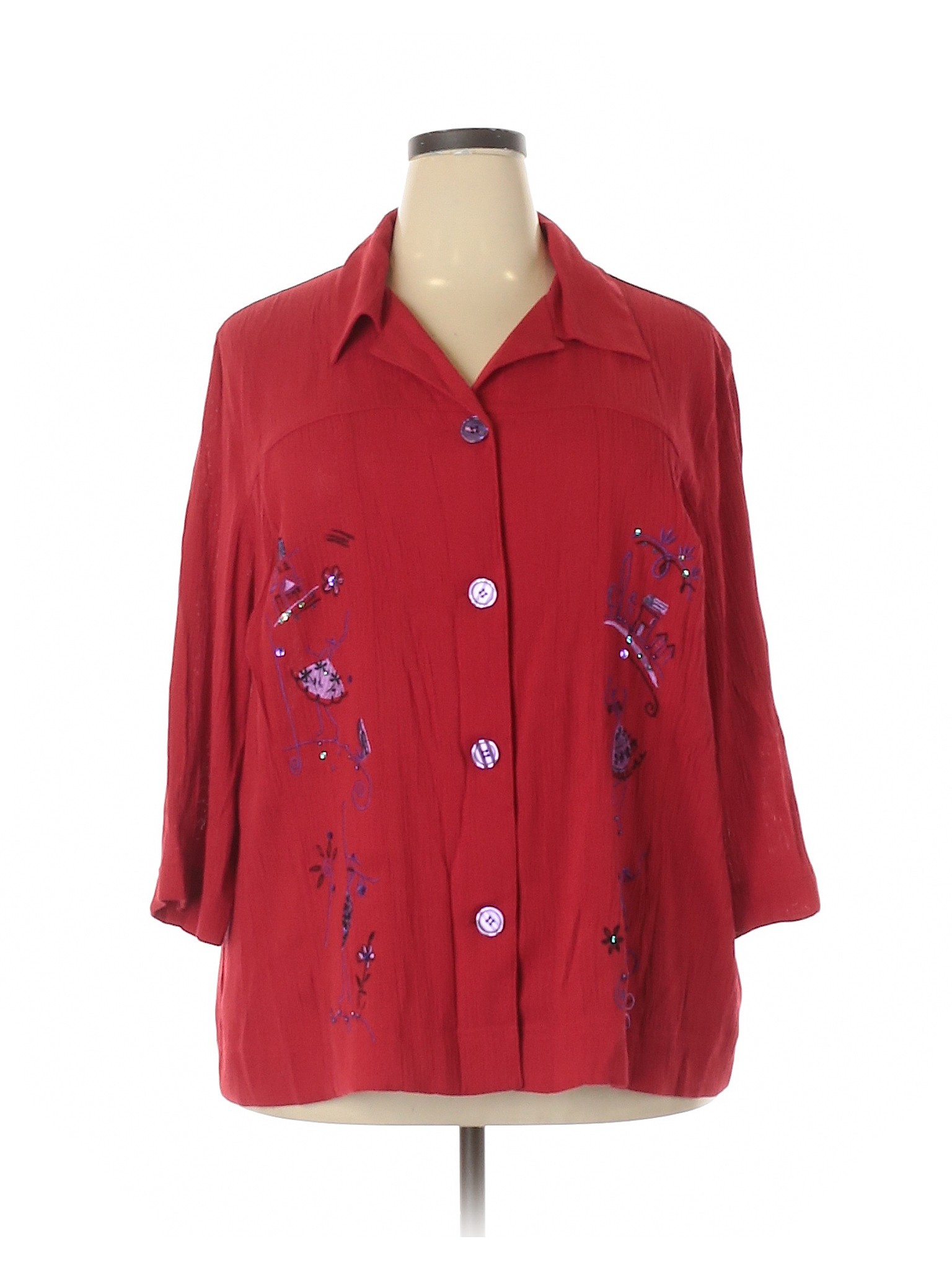 Koret Women Red 3/4 Sleeve Blouse 2 X Plus | eBay