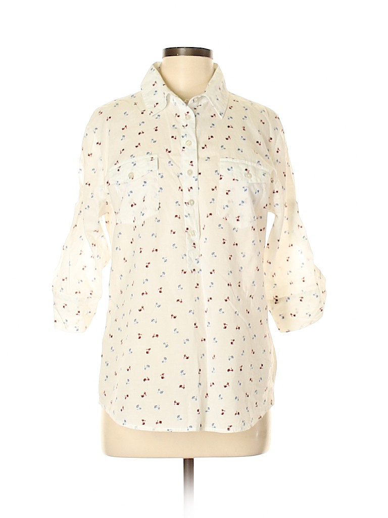 Eden & Olivia 100% Cotton Print White 3/4 Sleeve Button-Down Shirt Size ...