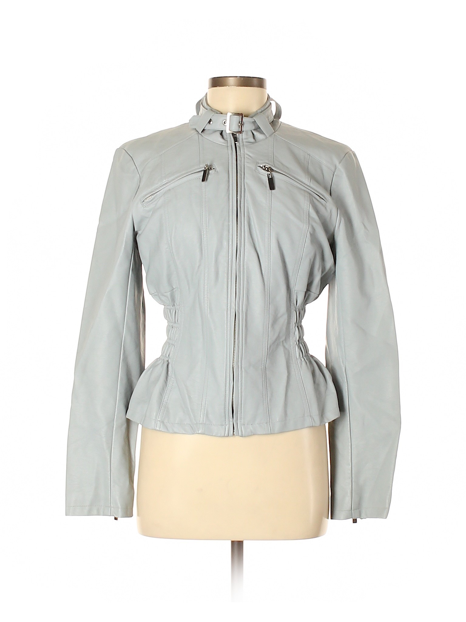 Details About New York Company Women Gray Faux Leather Jacket Med