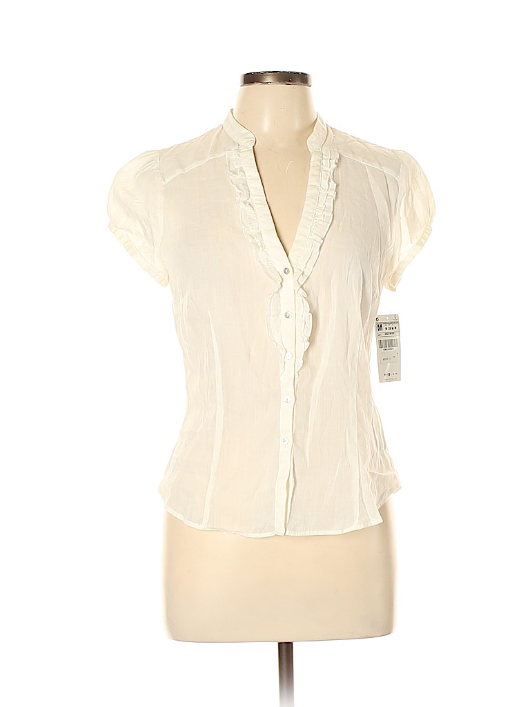 Zara Basic Solid White Ivory Short Sleeve ButtonDown Shirt Size M 52
