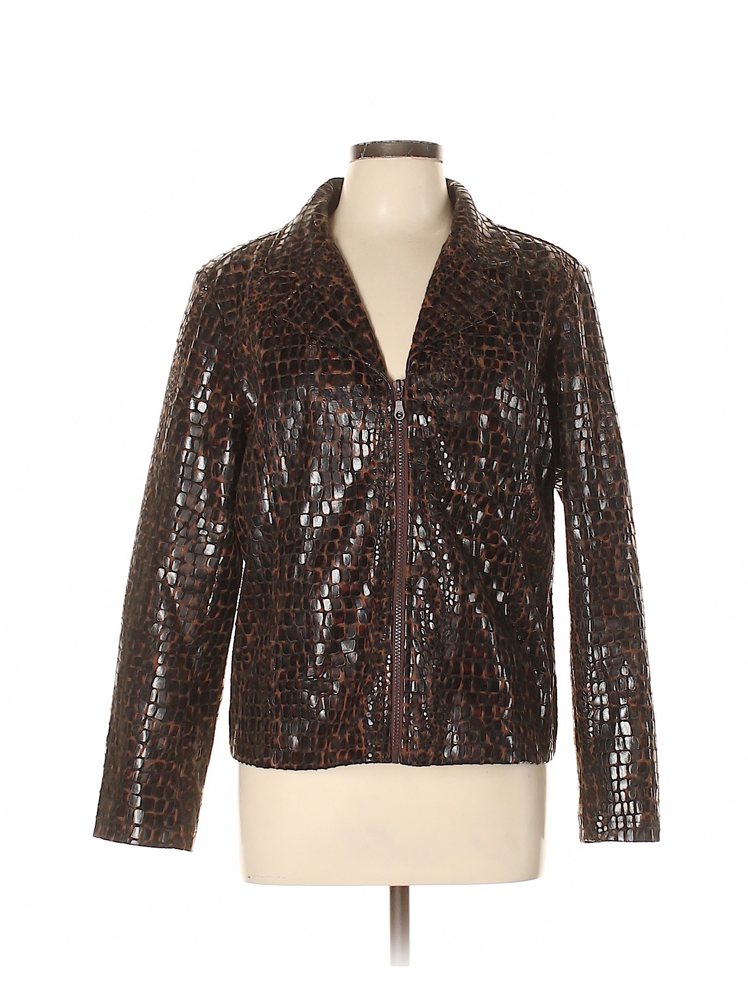 Selene Sport 100 Polyvinyl Chloride Solid Brown Faux Leather Jacket