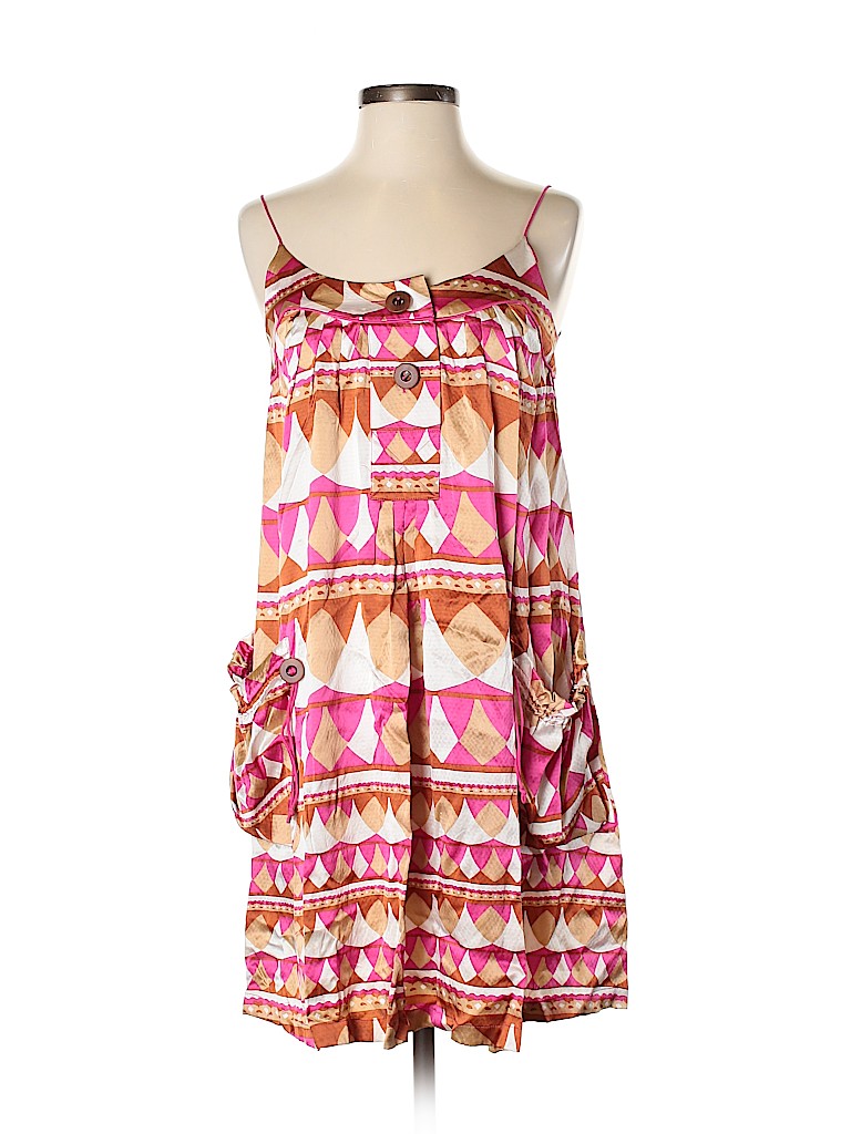 Diane von Furstenberg 100% Silk Chevron Herringbone Pink Casual Dress ...
