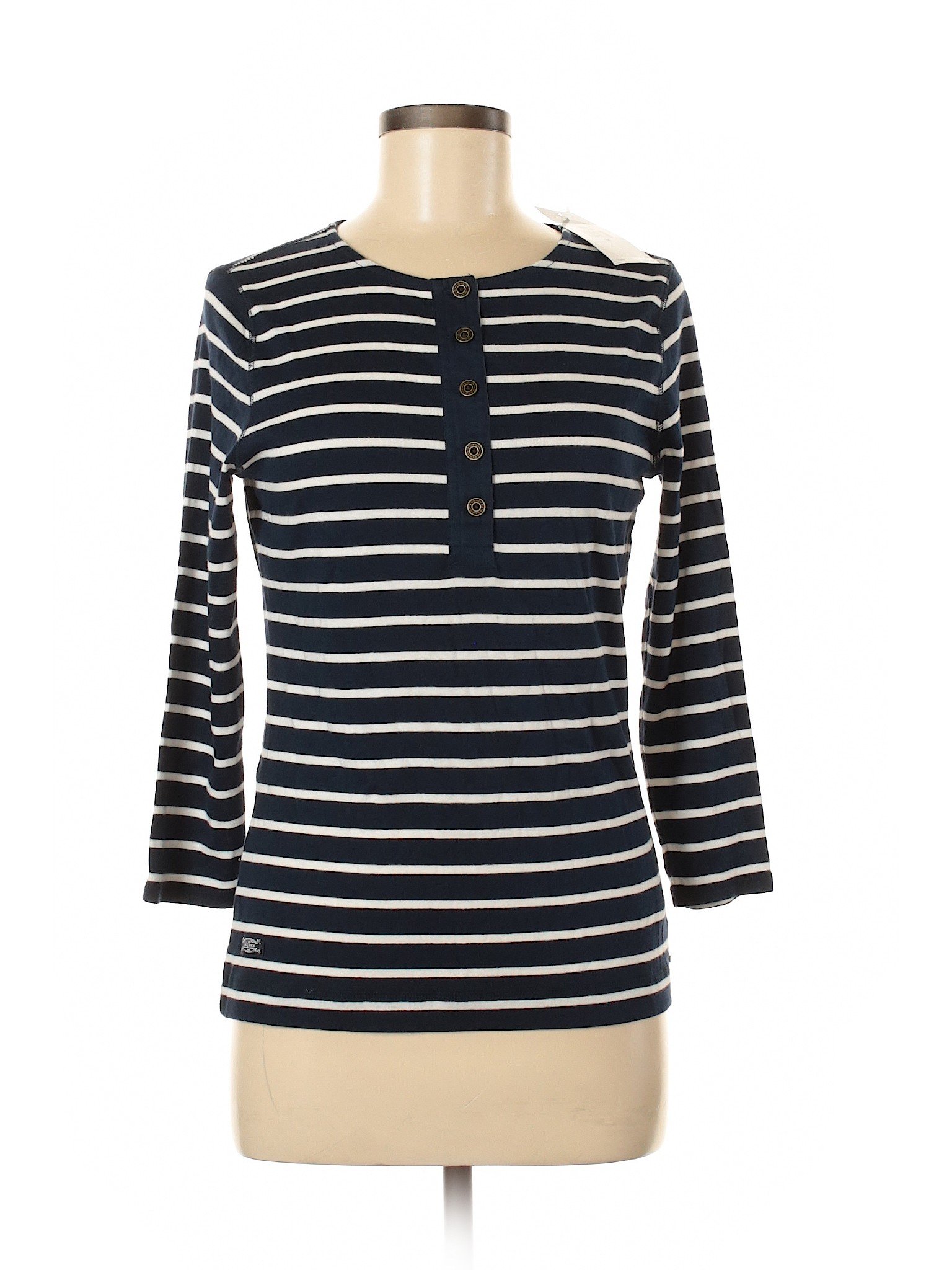 Lauren by Ralph Lauren 100% Cotton Stripes Blue 3/4 Sleeve Henley Size ...