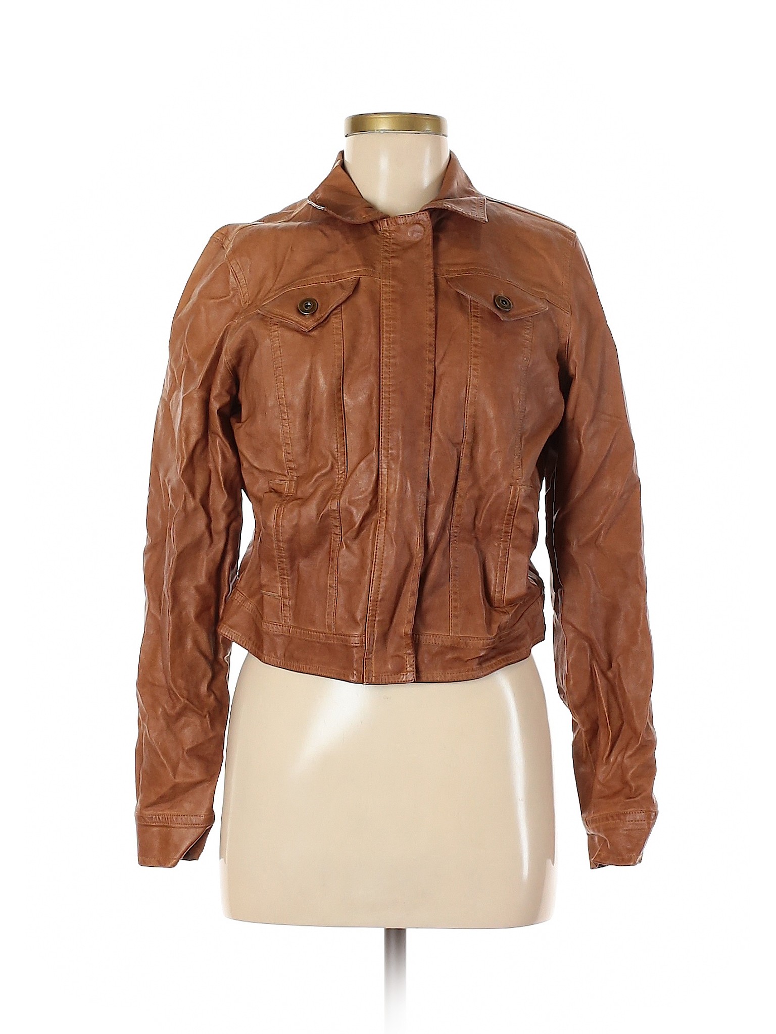 Details About Jou Women Brown Faux Leather Jacket Med
