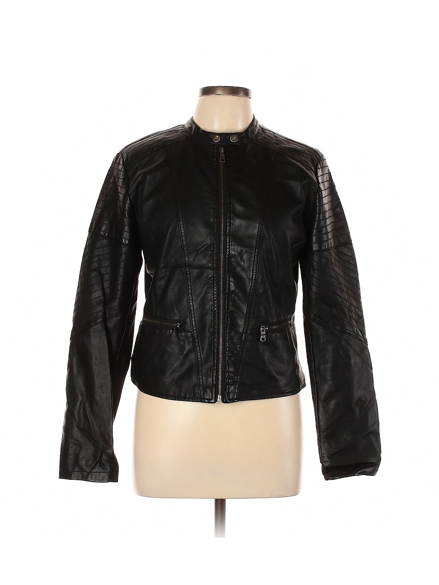 Details About Xhilaration Women Black Faux Leather Jacket Lg