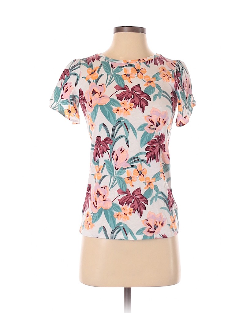 Ann Taylor LOFT 100% Cotton Floral Red Short Sleeve T-Shirt Size XXS ...