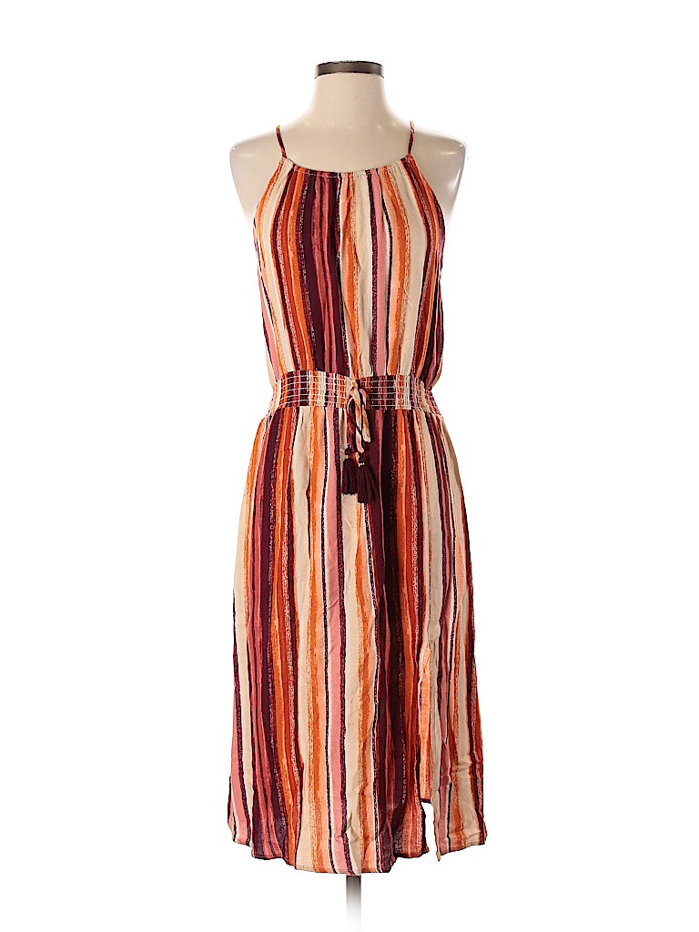 Robe Fille Garnet Hill Taille 4 - Rayures Multicolores Sur Fond Violet - Doublée, Nœud - Occasion Très Bon état