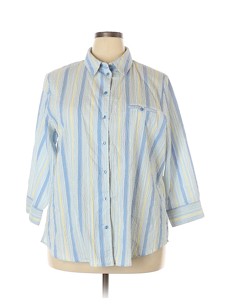 Allison Daley Stripes Blue Long Sleeve Button-Down Shirt Size 22 (Plus ...