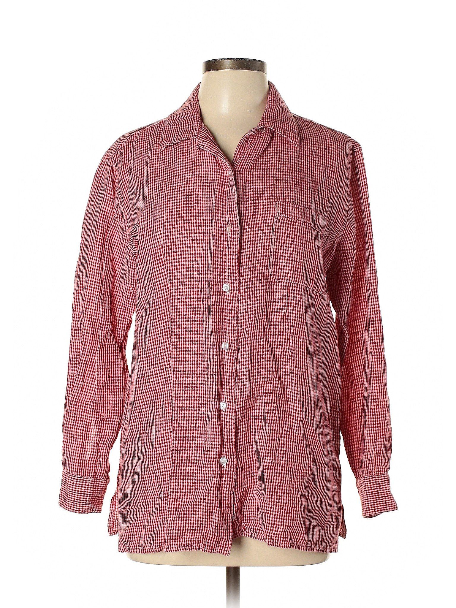 womens red button shirt