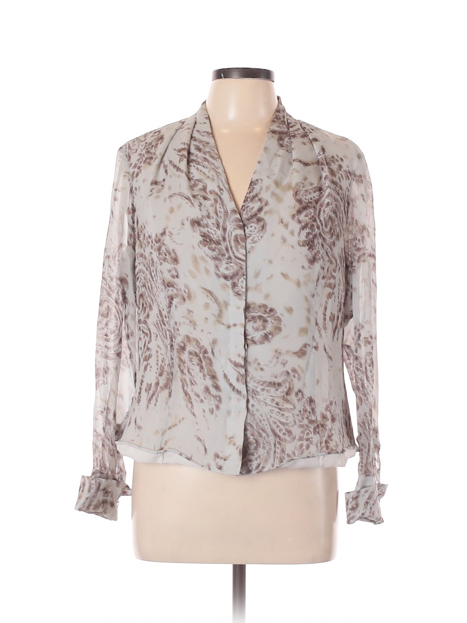 Lafayette 148 New York 100% Silk Print Gray Long Sleeve Silk Top Size ...