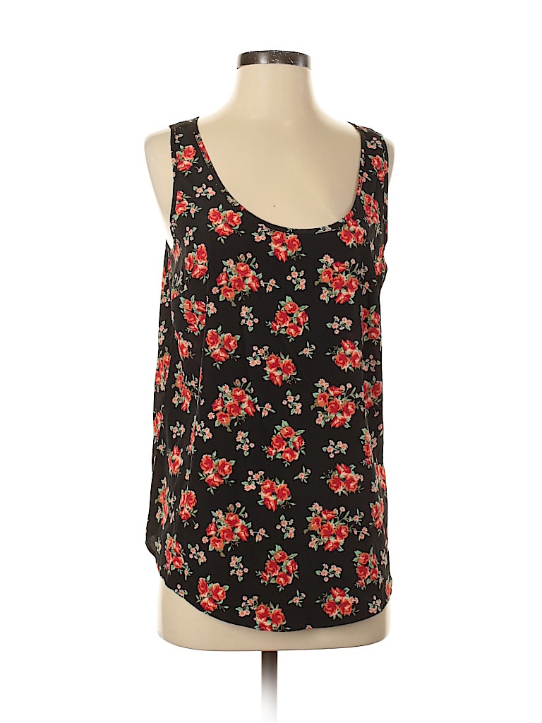 Faded Glory 100% Polyester Floral Black Sleeveless Blouse Size M - 72% ...