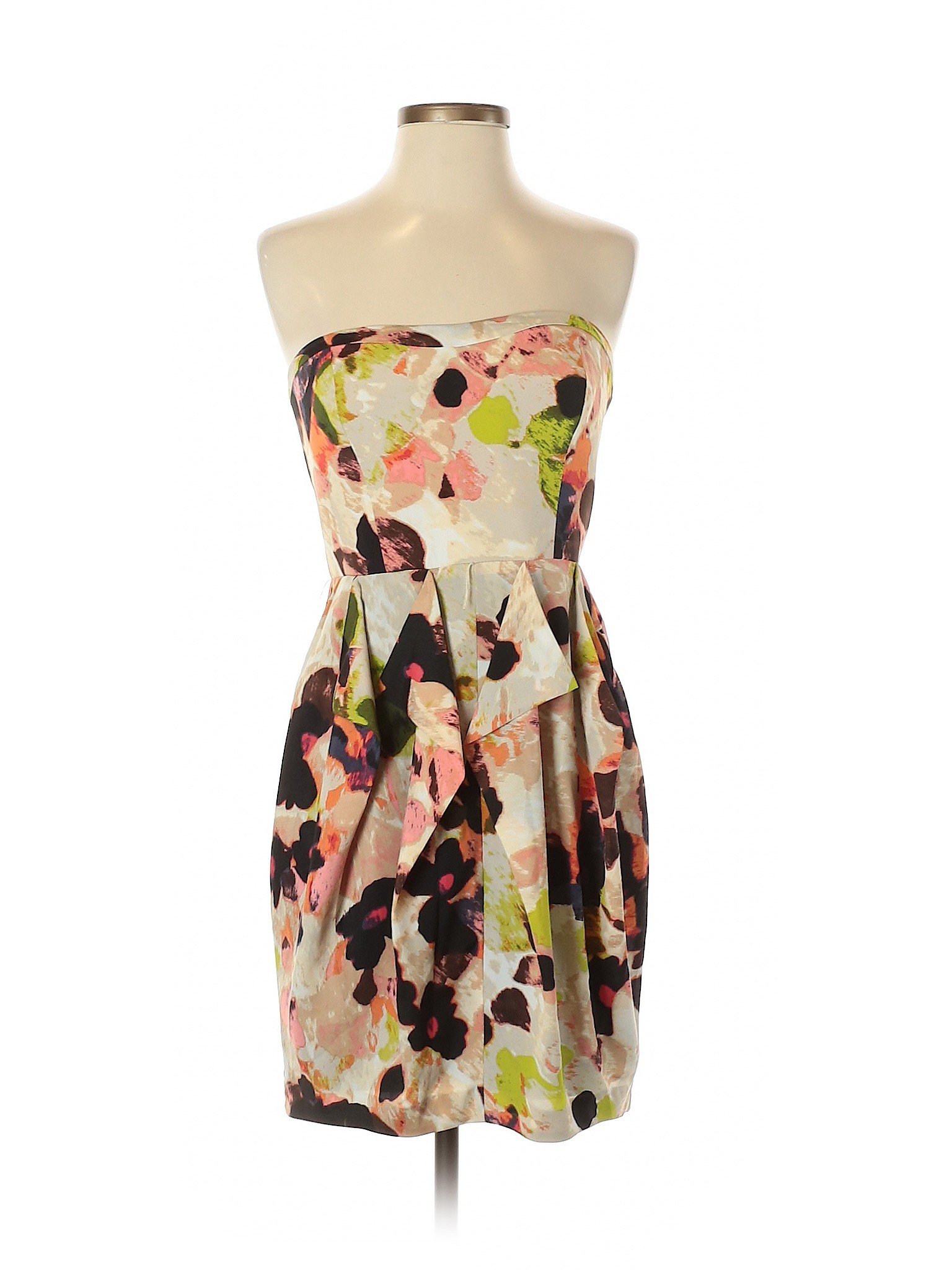 Jessica Simpson 100% Polyester Floral Tan Cocktail Dress Size 4 - 94% ...